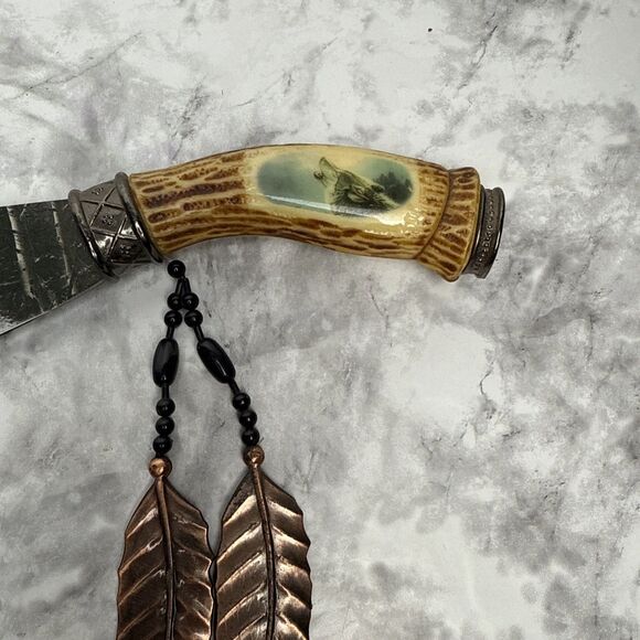 Indian Art Knife Wildlife Collection 2006 Wolf With Display Stand Winter - Picture 4 of 9